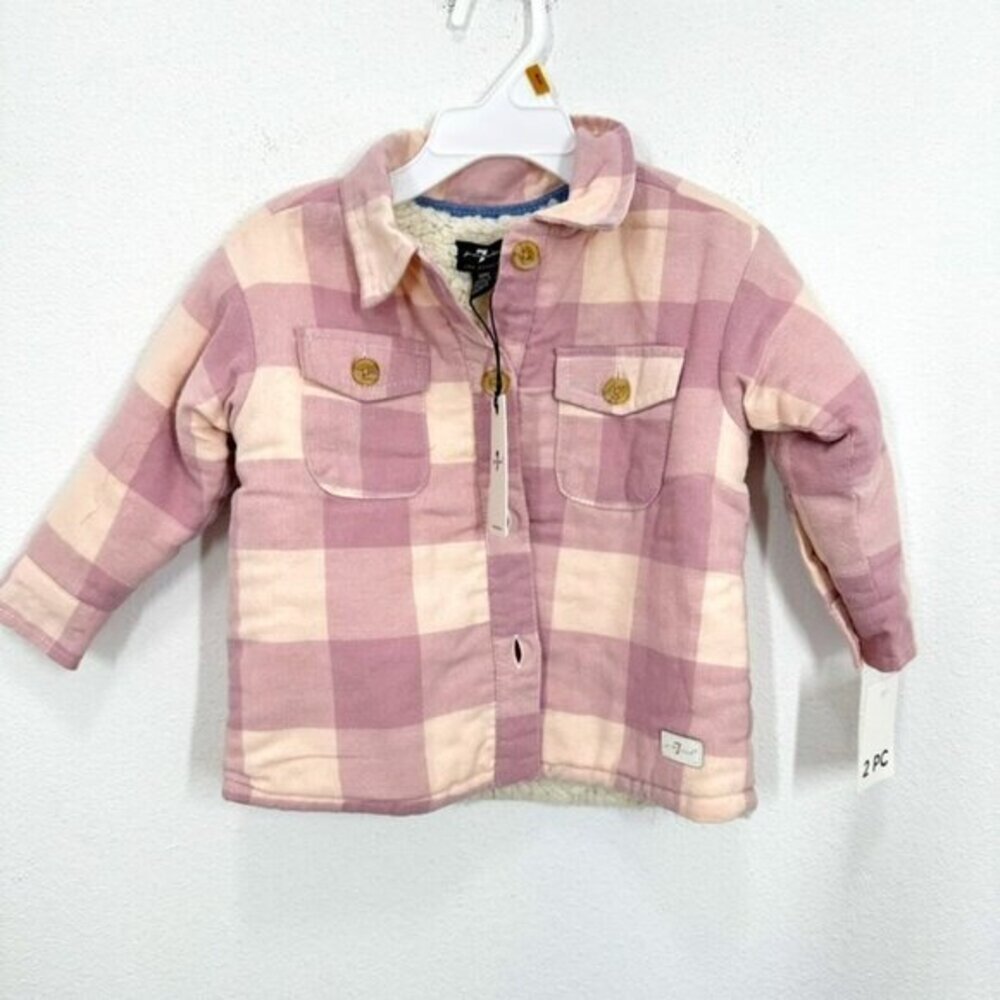 7 For All Mankind Pink Plaid Fleece Sherpa Shacket for Girls Fall Adorable 18M